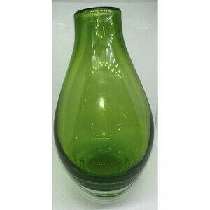 Crate & Barrel Emerald Green Art Glass Vase Made in Poland Hand Blown Modern EUC